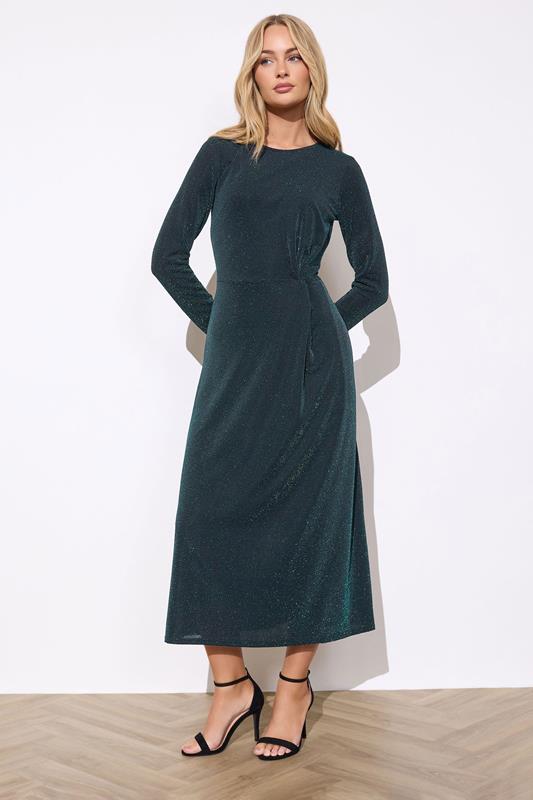 M&Co Teal Green Metallic Twist Front Midi Dress | M&Co 1