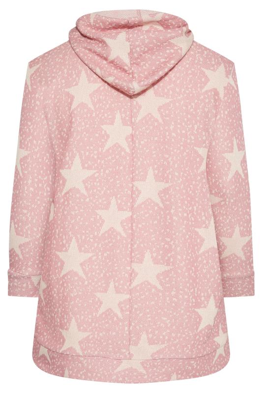 Curve Pink Star Print Knitted Hoodie_BK.jpg