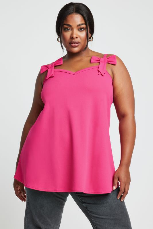 LIMITED COLLECTION Plus Size Pink Bow Detail Cami Top | Yours Clothing 1