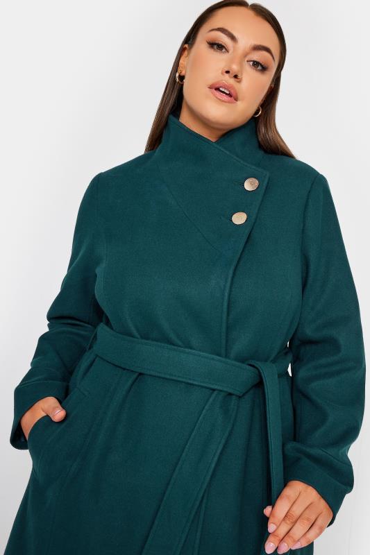 YOURS Curve Plus Size Dark Green Belted Military Coat | Yours Clothing  4