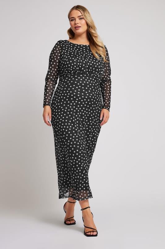 YOURS LONDON Plus Size Black Polka Dot Mesh Maxi Dress | Yours Clothing  4