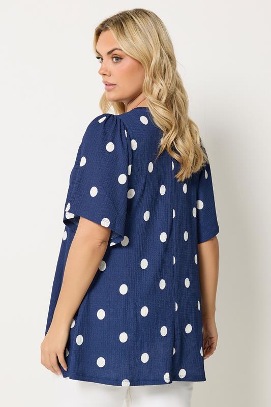 YOURS Plus Size Cobalt Blue Polka Dot Pleat Front Top | Yours Clothing 2