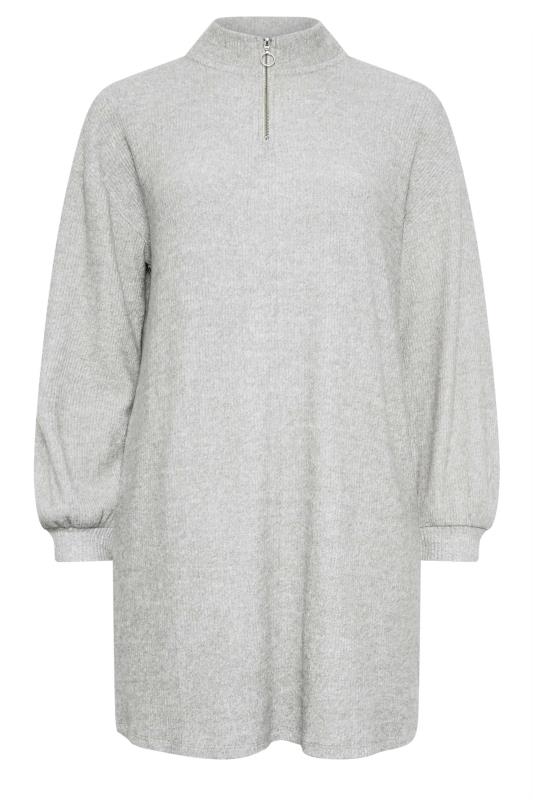 YOURS Plus Size Grey Soft Touch Zip Neck Jumper Dress | Yours Clothing 5