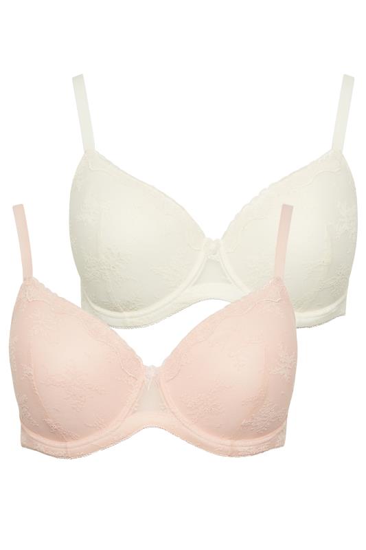 YOURS 2 PACK Plus Size Pink & Cream Padded Lace Bra | Yours Clothing  6