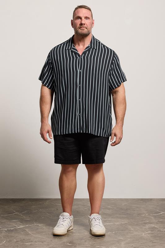 JACK & JONES Big & Tall Black Stripe Resort Shirt | BadRhino 1