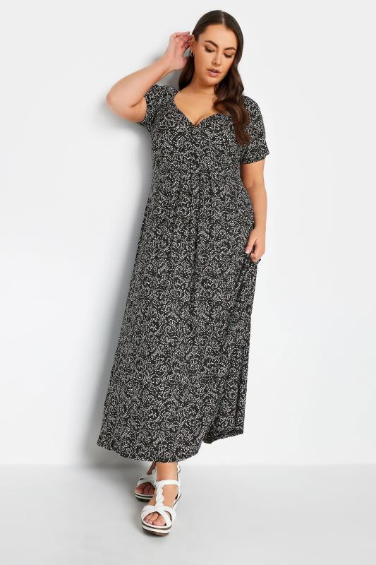 YOURS Plus Size Black Abstract Swirl Print Wrap Maxi Dress | Yours Clothing 2