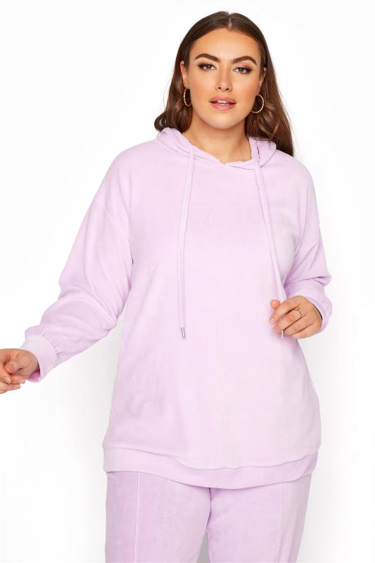 Plus Size  Lilac Velour Sweat Hoodie