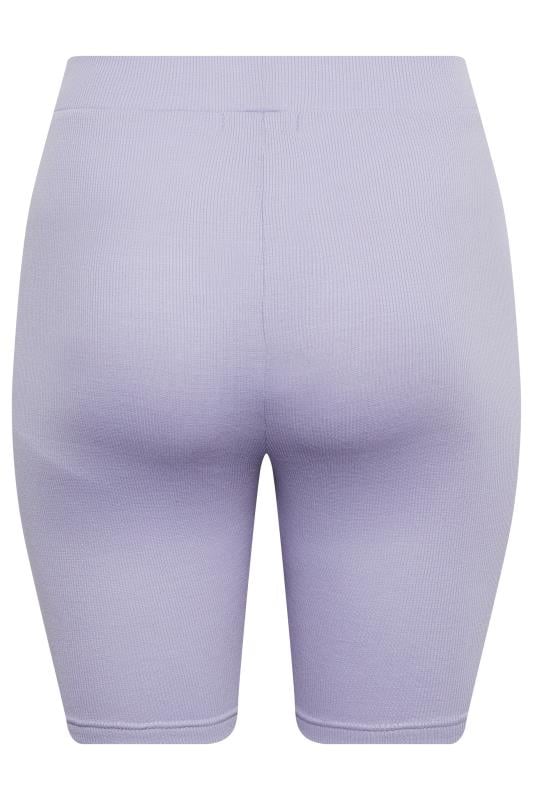 YOURS Plus Size Lilac Purple Ribbed Cycling Shorts | Yours Clothing 5