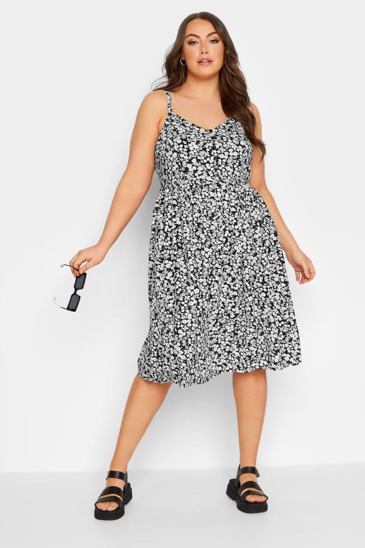  Tallas Grandes YOURS Curve Black Ditsy Floral Strappy Sundress