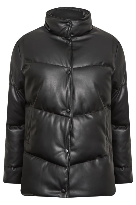 YOURS Plus Size Curve Black Faux Leather Puffer Jacket | Yours Clothing  6