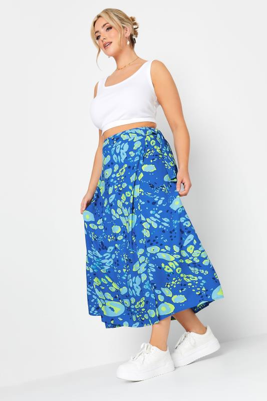 Plus Size  YOURS Curve Blue Leopard Print Wrap Maxi Skirt