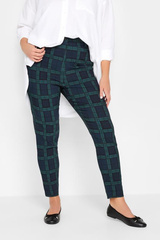 Womens Plus Woven Check Tapered Trousers  Boohoo UK