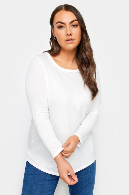 YOURS 3 PACK Plus Size Navy Blue & White Long Sleeve Tops | Yours Clothing 7