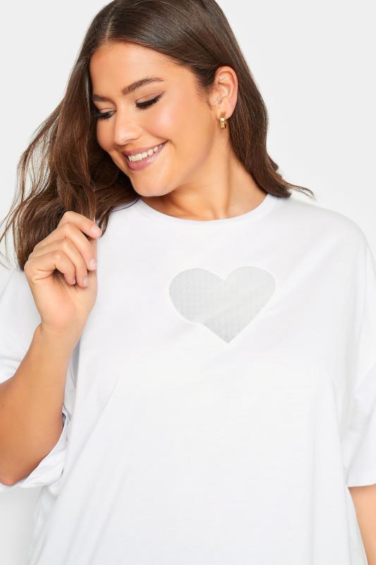 YOURS Plus Size White Heart Cut Out T-Shirt | Yours Clothing 4