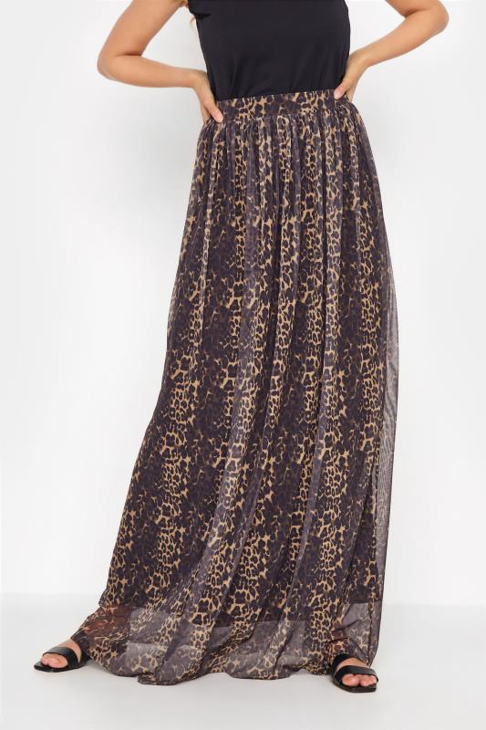 Tall  LTS Tall Brown Leopard Print Mesh Maxi Skirt