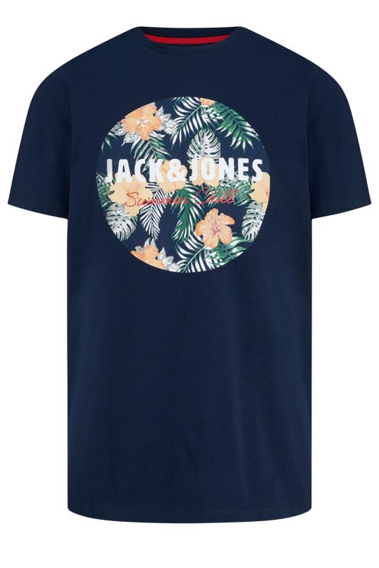 JACK & JONES Big & Tall Navy Blue 'Chill' Logo Print T-Shirt | BadRhino 2