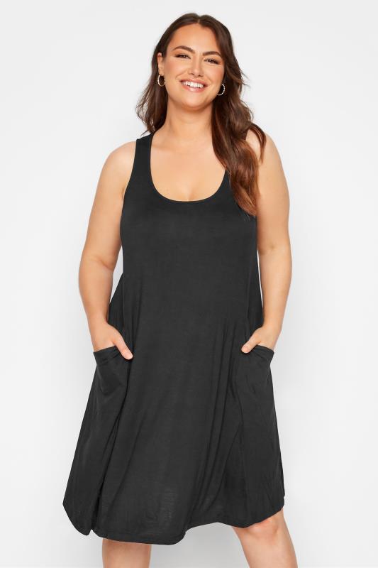 Curve Black Sleeveless Drape Pocket Midi Dress | Yours Clothing 4