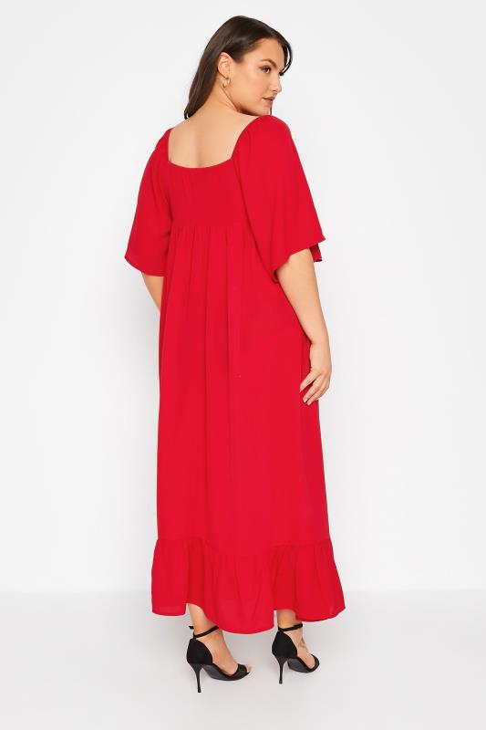 LIMITED COLLECTION Plus Size Red Ruched Angel Sleeve Dress | Yours Clothing 3