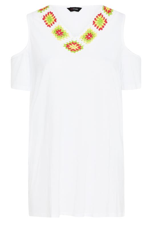 Plus Size White Crochet Neckline Cold Shoulder Top | Yours Clothing 6