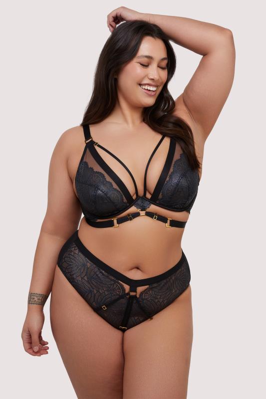 PLAYFUL PROMISES Black Tabitha Wet Look Plunge Bra | Yours Clothing 6