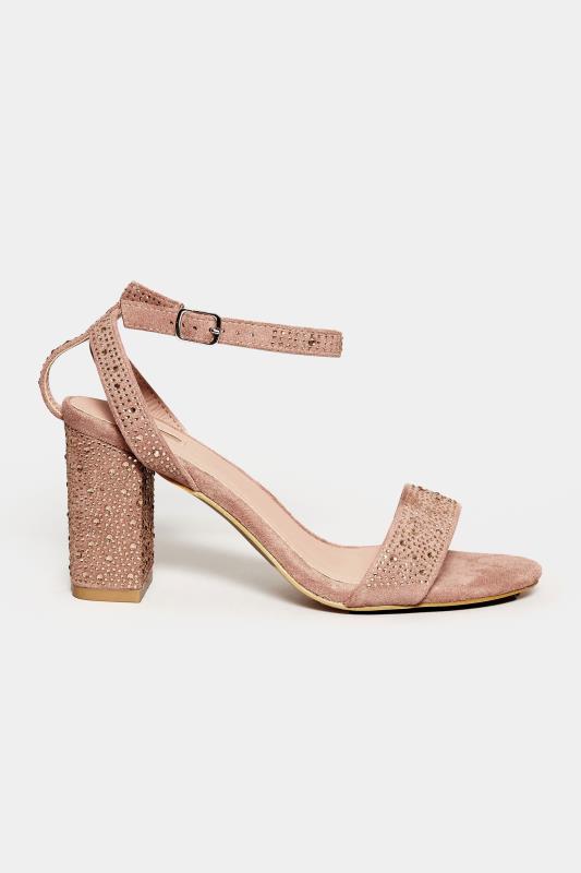 LIMITED COLLECTION Pink Faux Suede Diamante Embellished Heels In Wide E Fit & Extra Wide EEE Fit 3