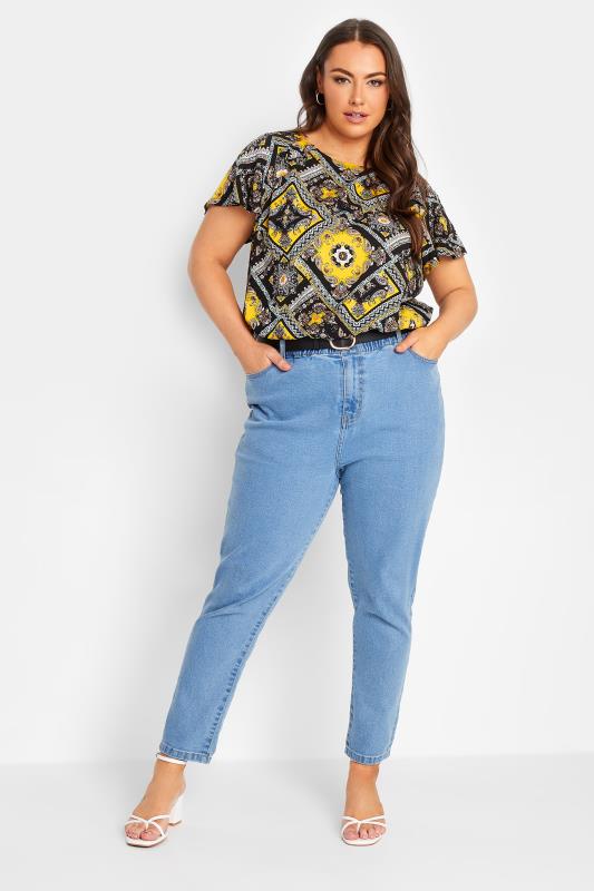 YOURS Plus Size Black Paisley Print Frill Blouse | Yours Clothing 2