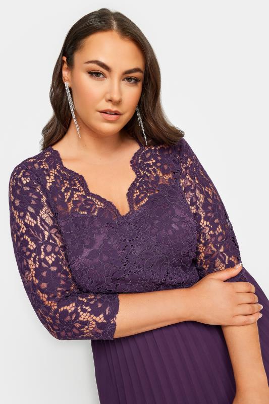 YOURS LONDON Plus Size Purple Lace Wrap Pleated Maxi Dress | Yours Clothing 4