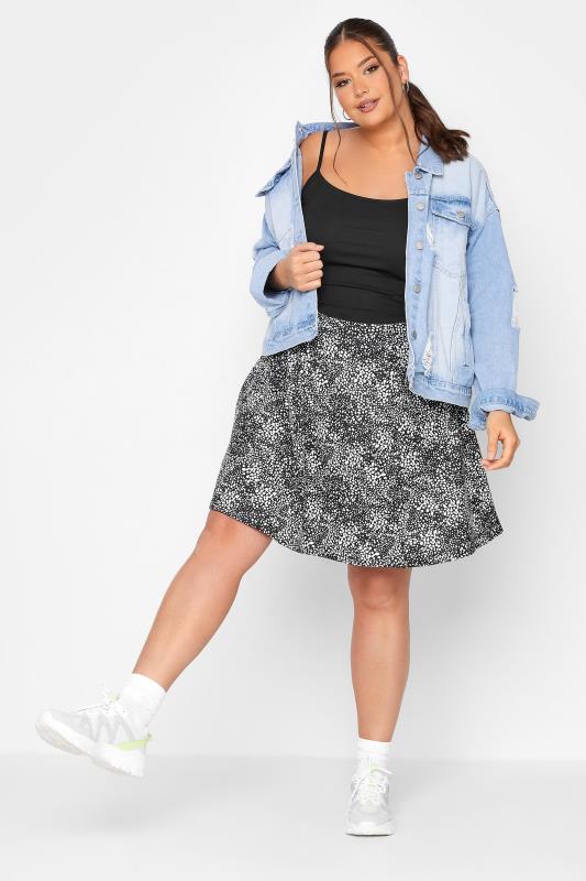 LIMITED COLLECTION Plus Size Black Dalmatian Print Scuba Skater Skirt | Yours Clothing 2