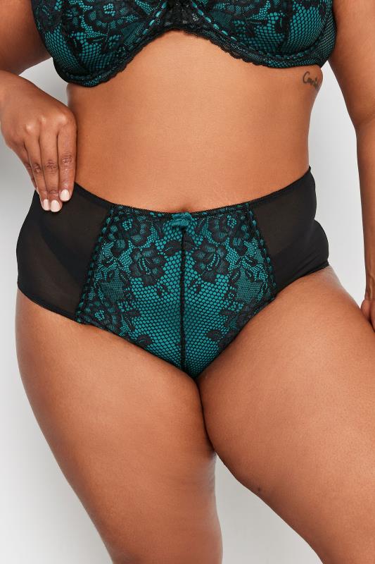 Plus Size  YOURS Curve Teal Blue Lace Insert Full Briefs