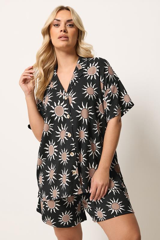  YOURS Curve Black Sun Print Crinkle Shirt