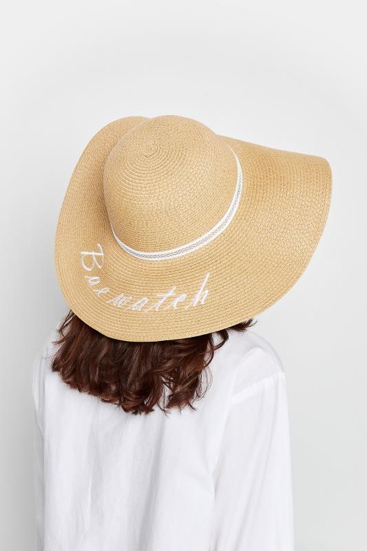 Plus Size  Brown 'Bae Watch' Slogan Floppy Straw Hat