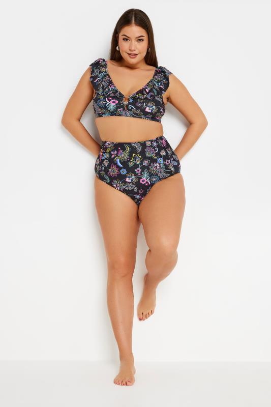 YOURS Plus Size Black Paisley Print Frill Bikini Top | Yours Clothing 2