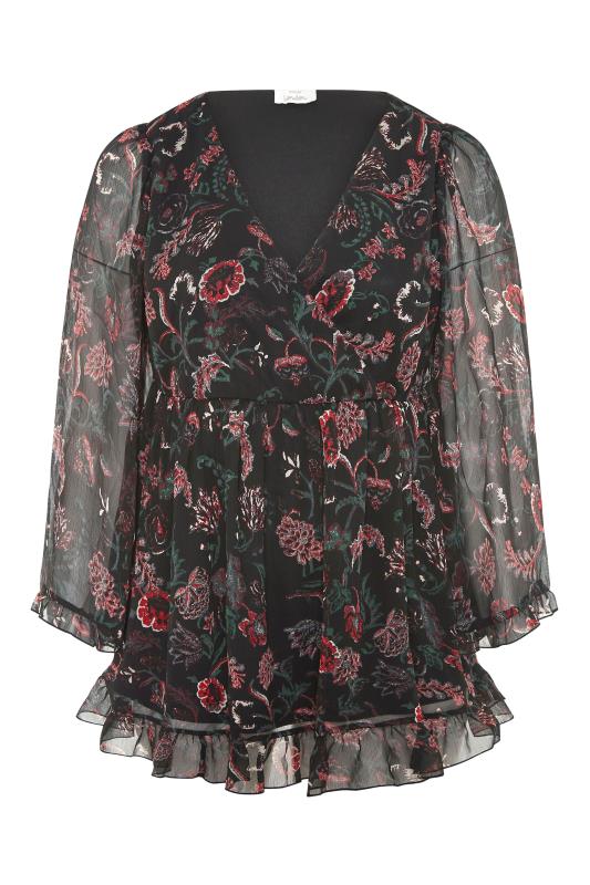 Plus Size YOURS LONDON Black Floral Ruffle Wrap Top | Yours Clothing