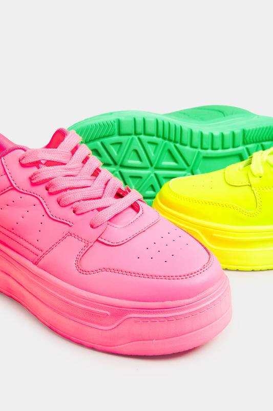 Neon Pink Chunky Trainers In Extra Wide EEE Fit | Yours Clothing  6