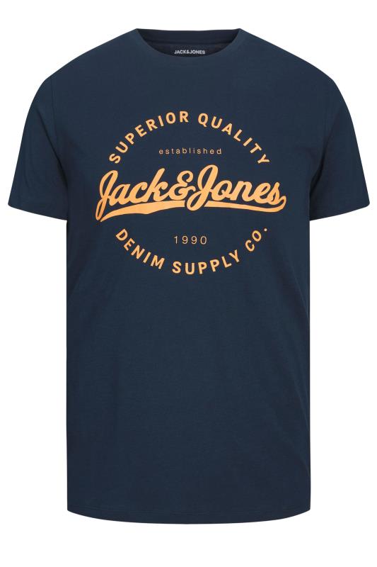 JACK & JONES Big & Tall Navy Blue Logo Print Short Sleeve T-Shirt | BadRhino  2