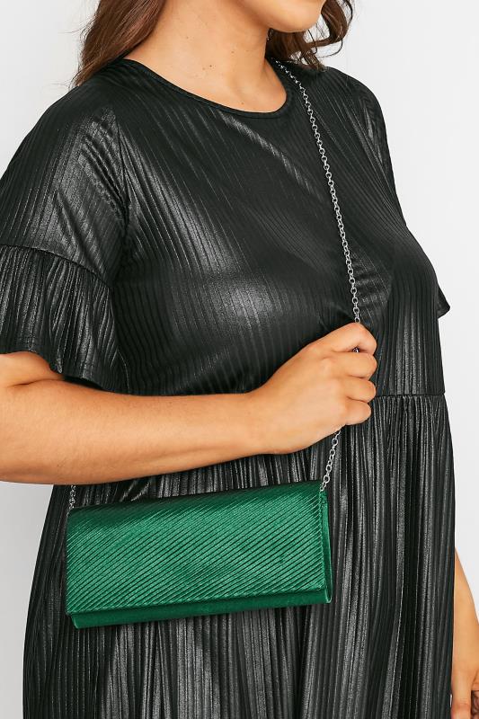Plus Size  Yours Green Pleated Satin Clutch Bag