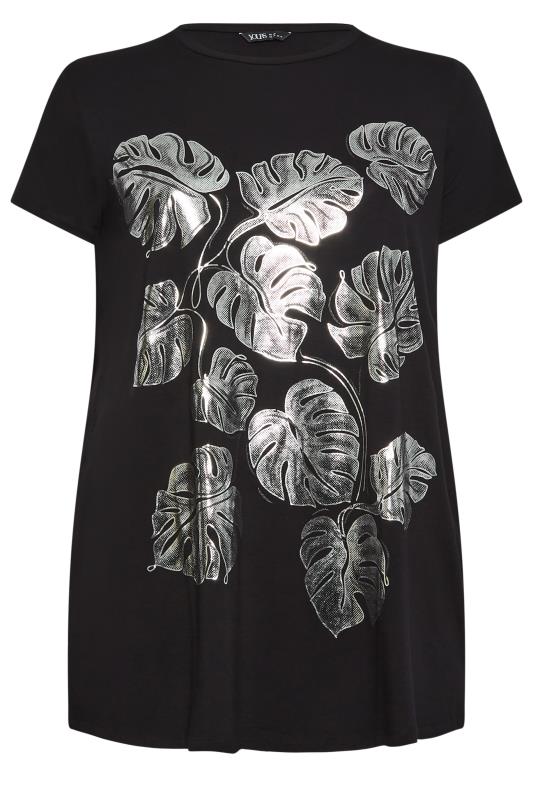 YOURS Plus Size Curve Black Foil Printed T-Shirt | Yours Clothing 6