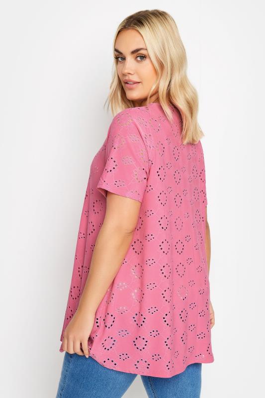 YOURS Plus Size Pink Broderie Anglaise T-Shirt | Yours Clothing 3