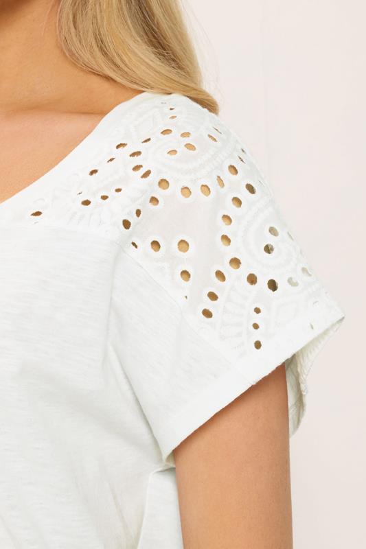 M&Co White Broderie V-Neck Cotton T-Shirt | M&Co  4