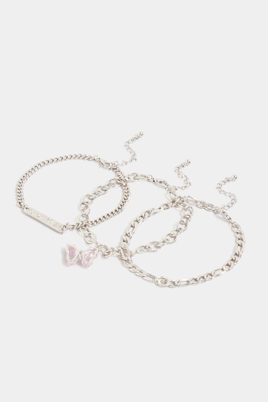Plus Size  3 PACK Silver Butterfly Chain Bracelet Set