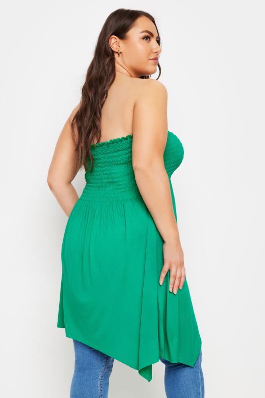 YOURS Plus Size Green Shirred Bandeau Longline Top | Yours Clothing 3