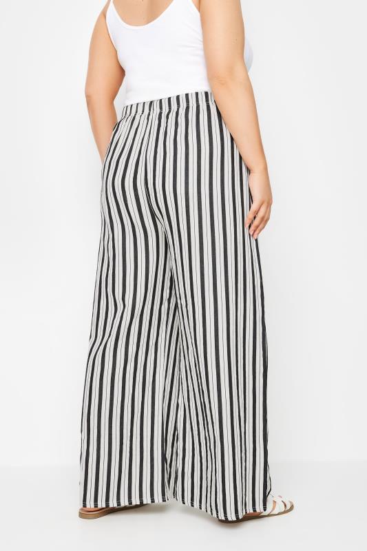 YOURS Plus Size White Stripe Wide Leg Linen Look Trousers | Yours Clothing 3