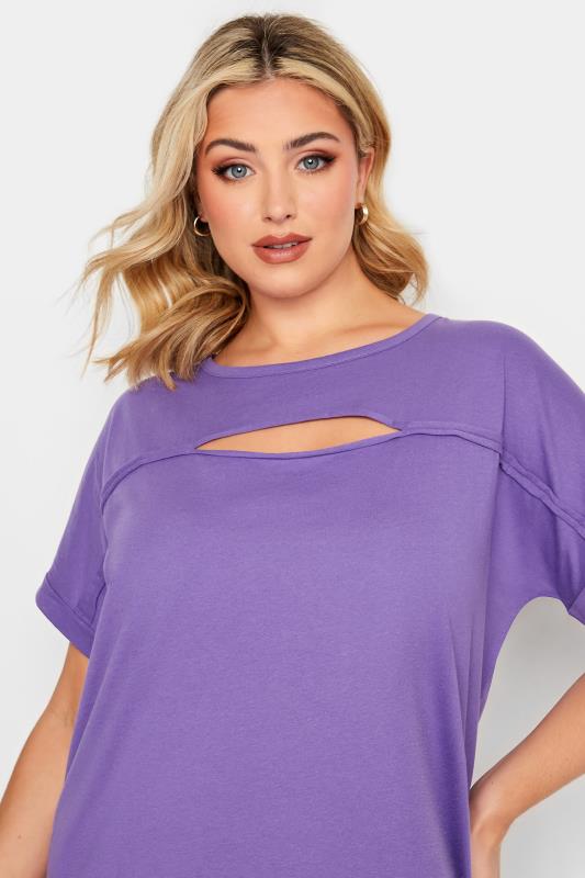 YOURS Plus Size Purple Cut Out T-Shirt | Yours Clothing 3