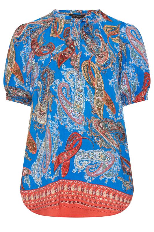 YOURS Plus Size Blue Paisley Print Tie Neck Blouse | Yours Clothing 6