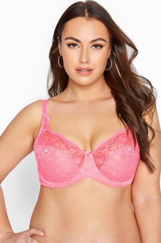 Coral Pink Stretch Lace Wired Bra Size 38DD-48G 1