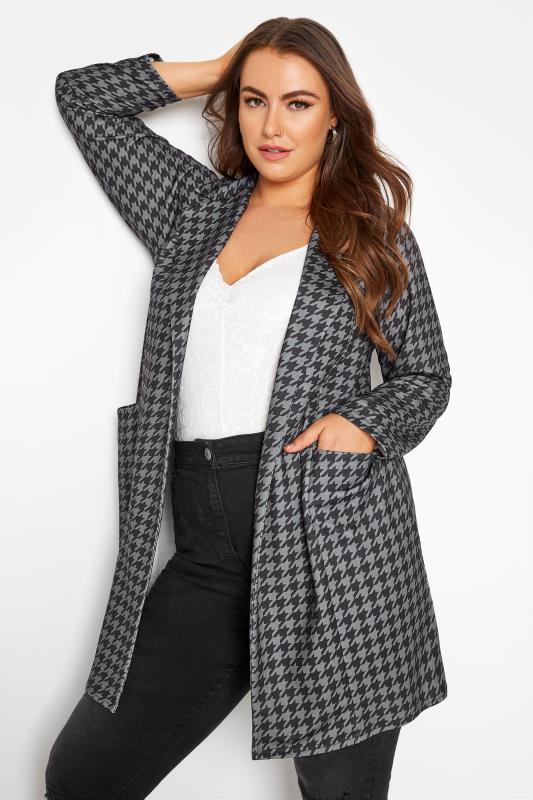  Grande Taille Charcoal Grey Dogtooth Blazer