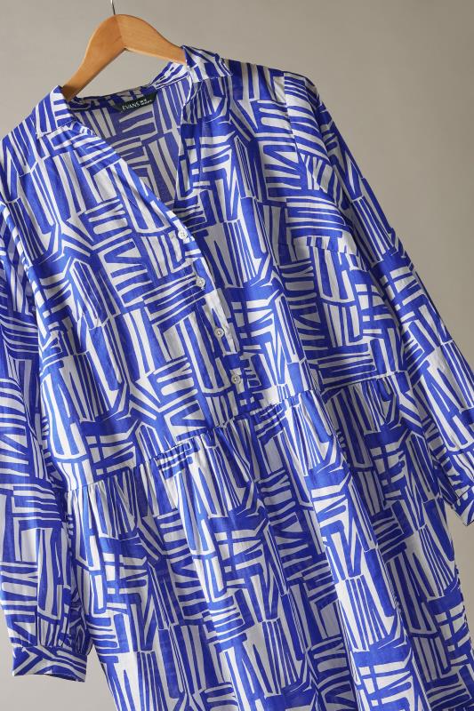 EVANS Plus Size Blue Abstract Print Long Sleeve Shirt Dress | Evans 8