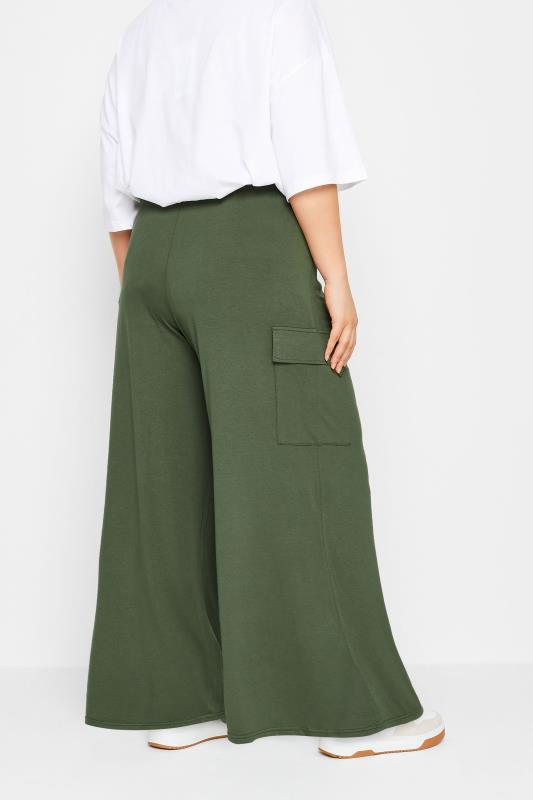 YOURS Plus Size Khaki Green Jersey Wide Leg Cargo Trousers | Yours Clothing 3