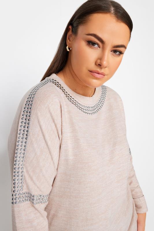 YOURS Plus Size Light Pink Stud Batwing Sleeve Jumper | Yours Clothing 4