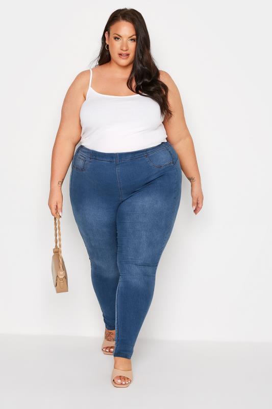 YOURS FOR GOOD Mid Blue Pull On Bum Shaper LOLA Jeggings | Yours Clothing 2